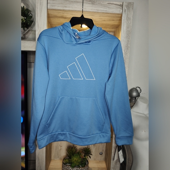Adidas Blue Hoodie Big Kids L 14/16 New With Tags Just Pull Thread On The Arm - Picture 1 of 5